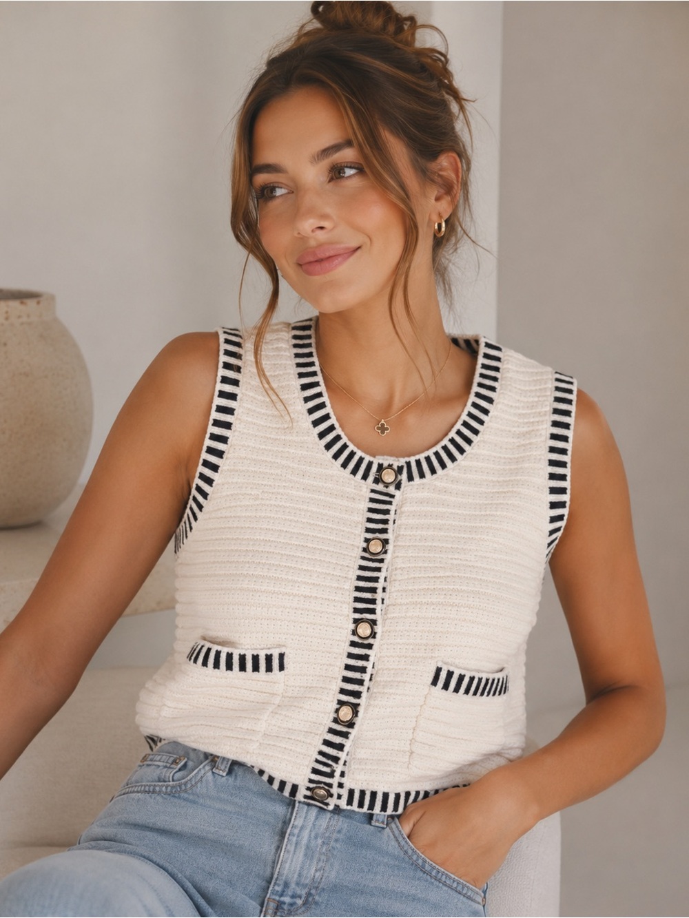 Joie Crewneck Sweater Vest in Cream NWT